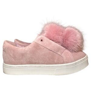 Sam Edelman LEYA Pink Suede Sneakers Fluffy Pom Poms Size: 7.5 M